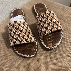 Sam Edelman Beaded Slide Sandals - Brown and Cream